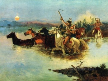  crossing Works - crossing the range 1890 Charles Marion Russell American Indians